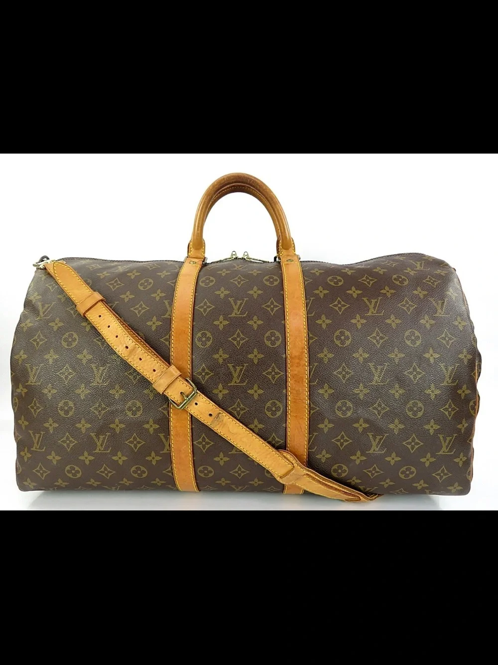 Louis Vuitton Brown Monogram Keepall Bandoulière 55 Travel Bag